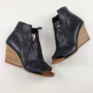 Miz Mooz Black Ankle Booties with Tan Wedge